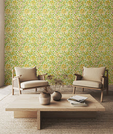 HWA1074W Honeysuckle Leaf Trail Sunshine Yellow Wallpaper by Hoopla Walls