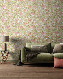 HWA1075W Honeysuckle Leaf Trail Coral Pink Wallpaper by Hoopla Walls