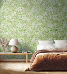 HWA1077W Honeysuckle Leaf Trail Duck Egg Blue Wallpaper by Hoopla Walls