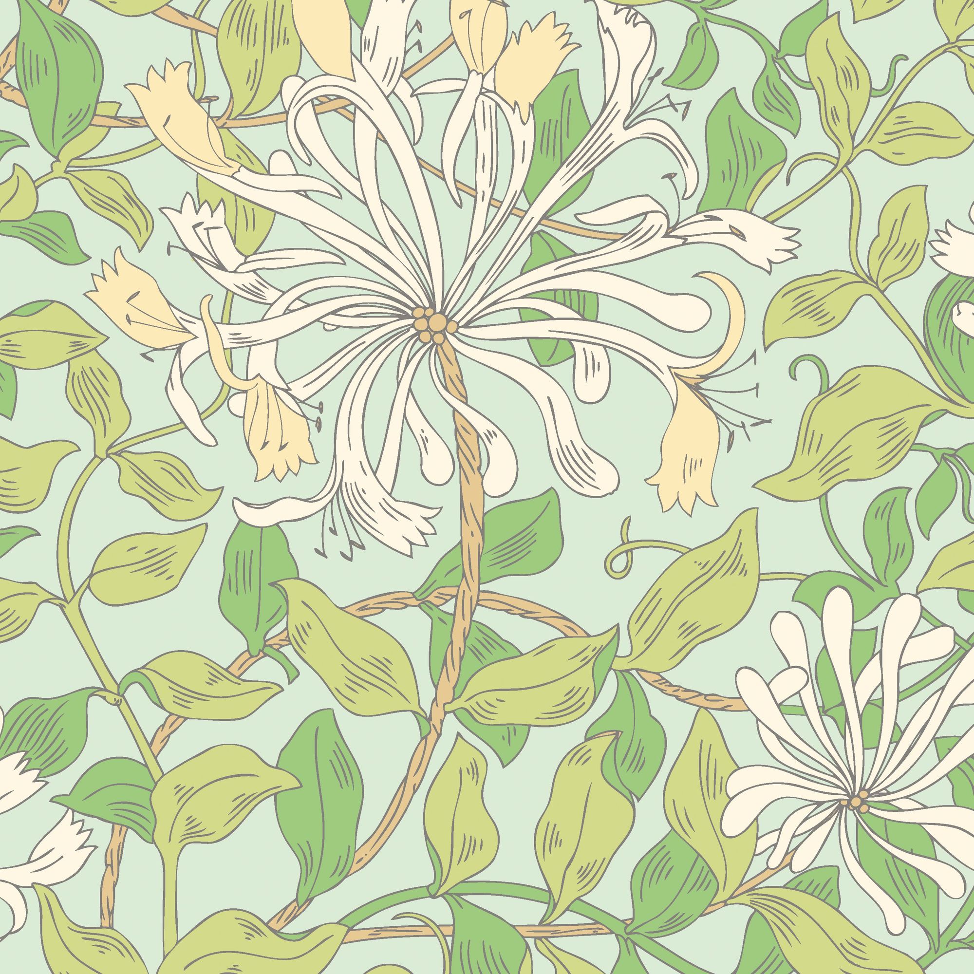 HWA1077W Honeysuckle Leaf Trail Duck Egg Blue Wallpaper by Hoopla Walls