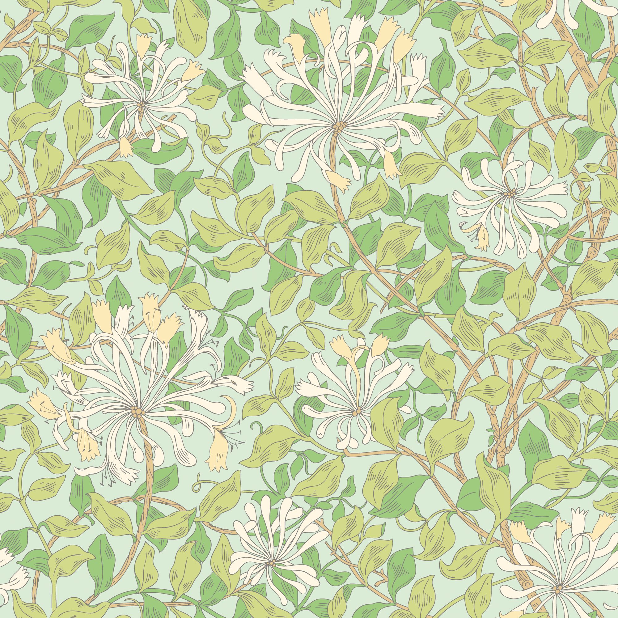 HWA1077W Honeysuckle Leaf Trail Duck Egg Blue Wallpaper by Hoopla Walls