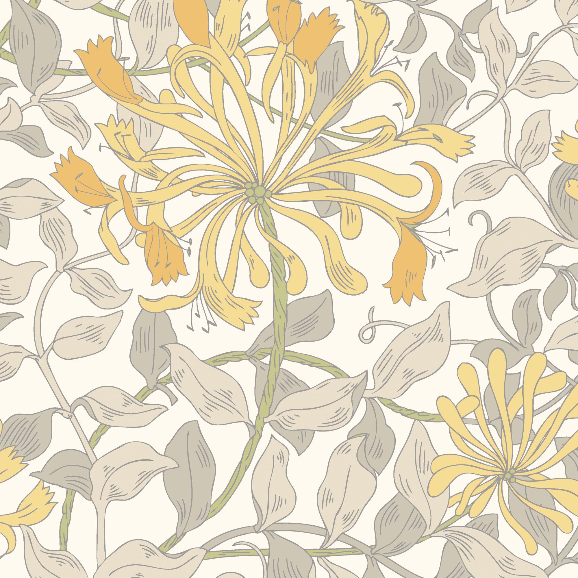 HWA1079W Honeysuckle Leaf Trail Warm Grey Wallpaper by Hoopla Walls