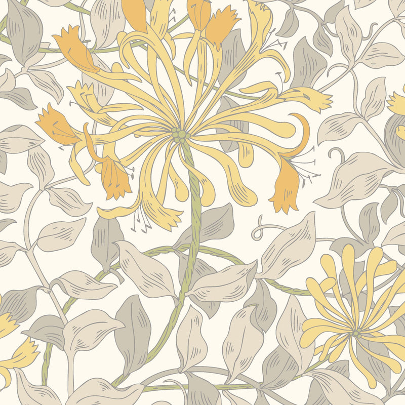 HWA1079W Honeysuckle Leaf Trail Warm Grey Wallpaper by Hoopla Walls