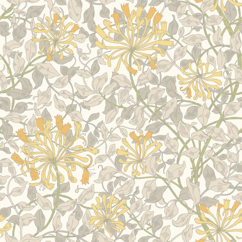 HWA1079W Honeysuckle Leaf Trail Warm Grey Wallpaper by Hoopla Walls