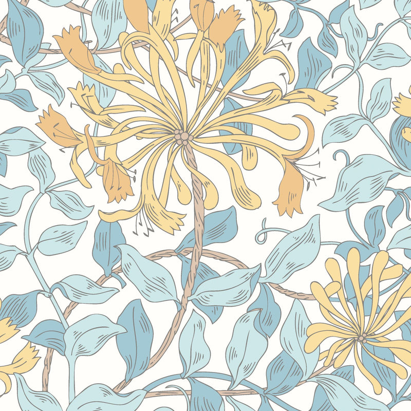 HWA1080W Honeysuckle Leaf Trail Soft Blue Wallpaper by Hoopla Walls