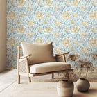 HWA1080W Honeysuckle Leaf Trail Soft Blue Wallpaper by Hoopla Walls