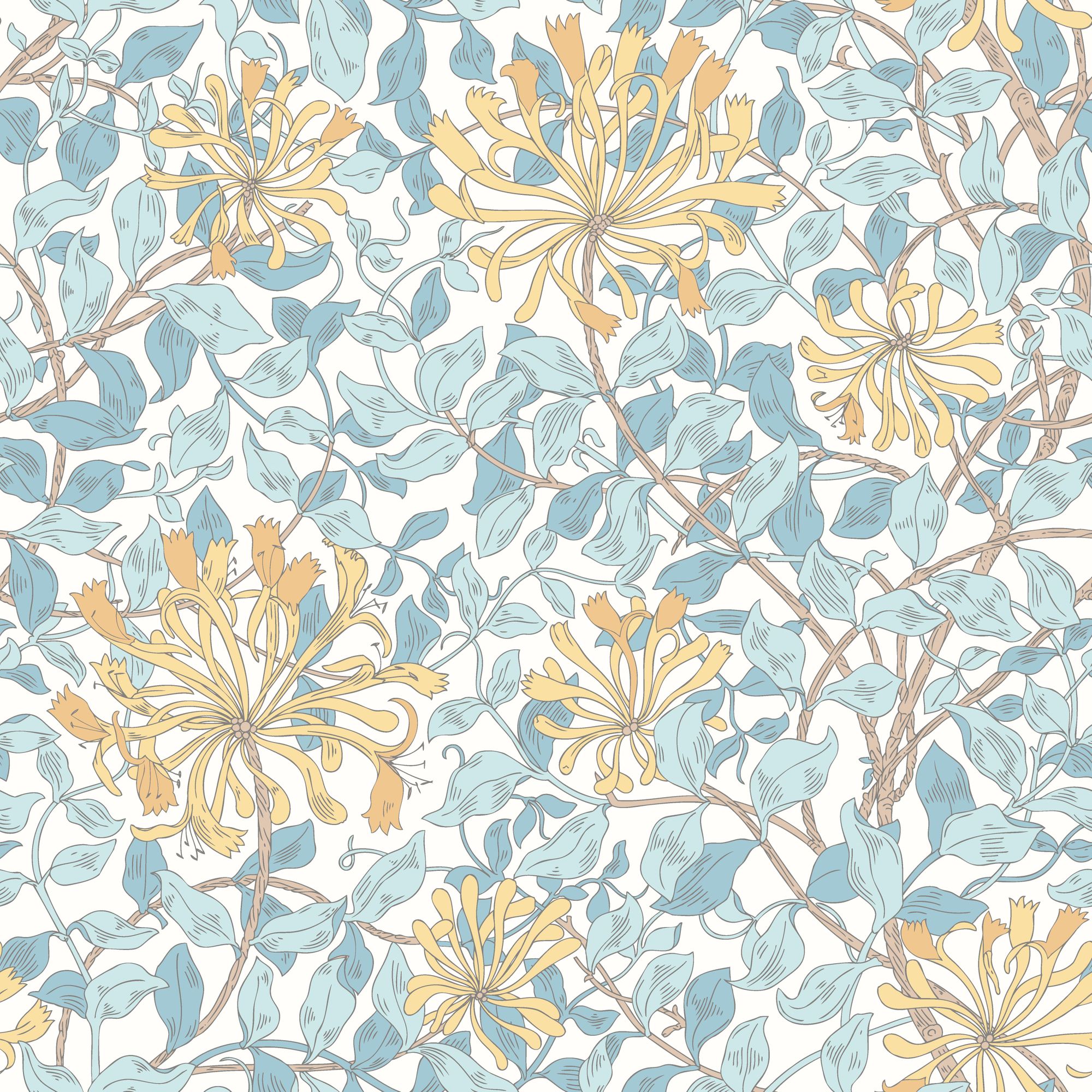 HWA1080W Honeysuckle Leaf Trail Soft Blue Wallpaper by Hoopla Walls