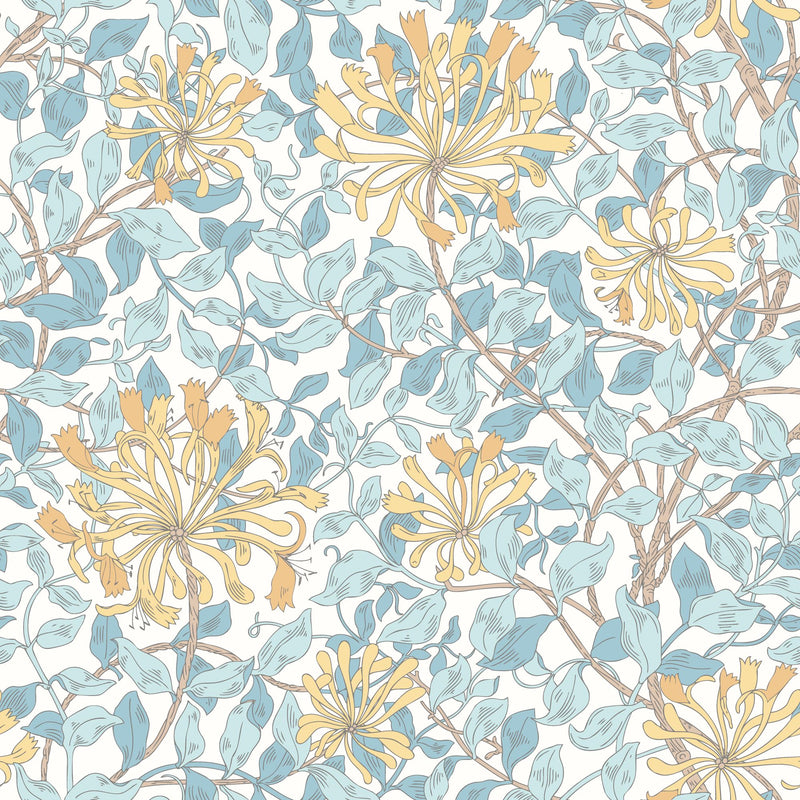 HWA1080W Honeysuckle Leaf Trail Soft Blue Wallpaper by Hoopla Walls