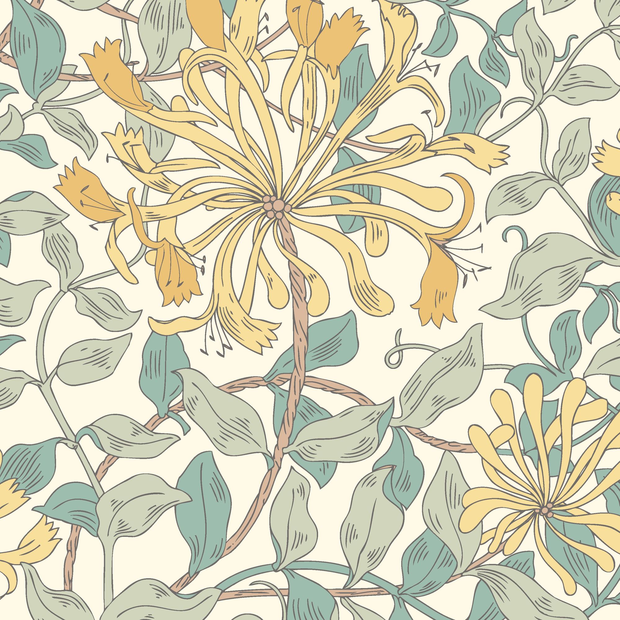 HWA1081W Honeysuckle Leaf Trail Seafoam Wallpaper by Hoopla Walls