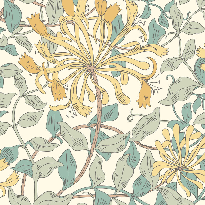 HWA1081W Honeysuckle Leaf Trail Seafoam Wallpaper by Hoopla Walls