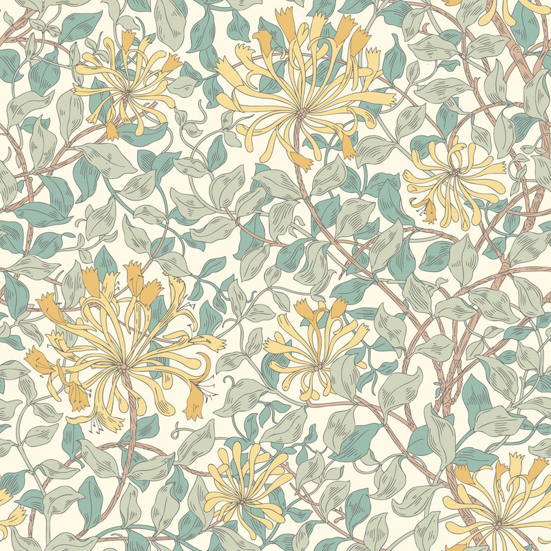 HWA1081W Honeysuckle Leaf Trail Seafoam Wallpaper by Hoopla Walls