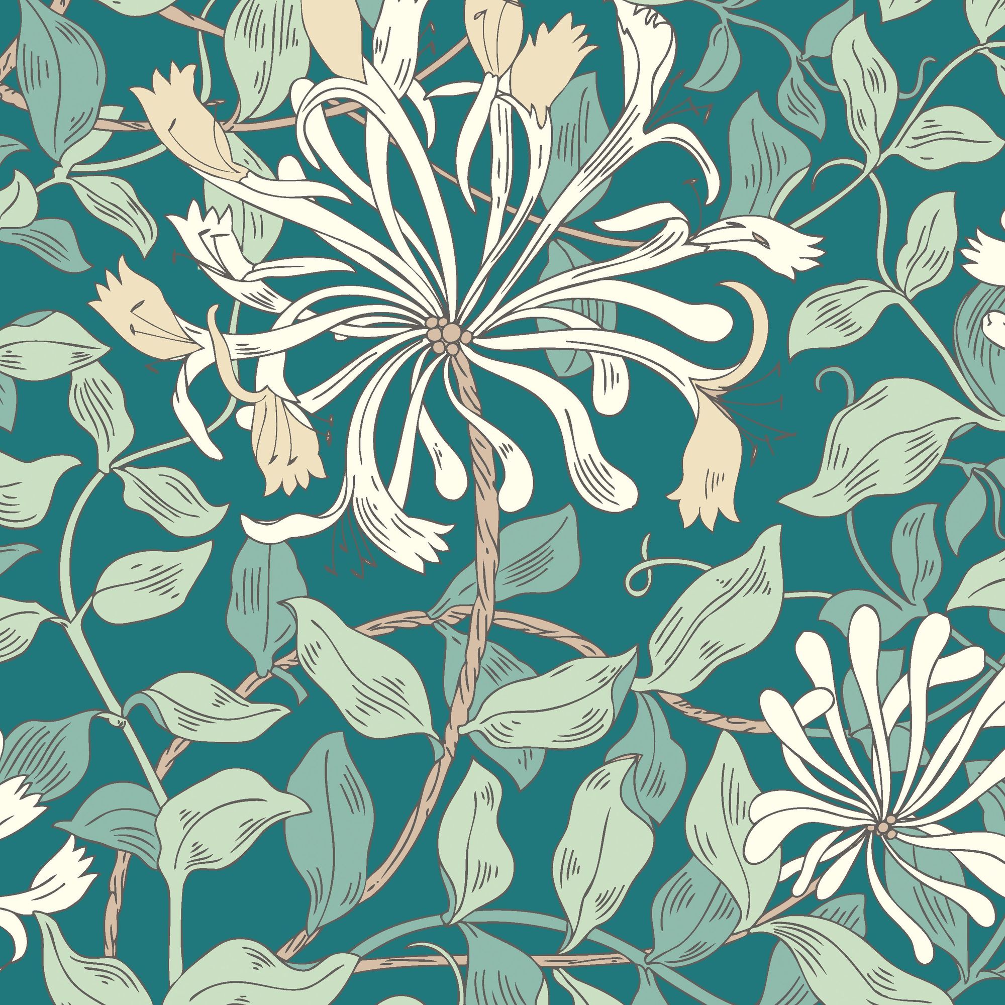 HWA1082W Honeysuckle Leaf Trail Dark Jade Wallpaper by Hoopla Walls