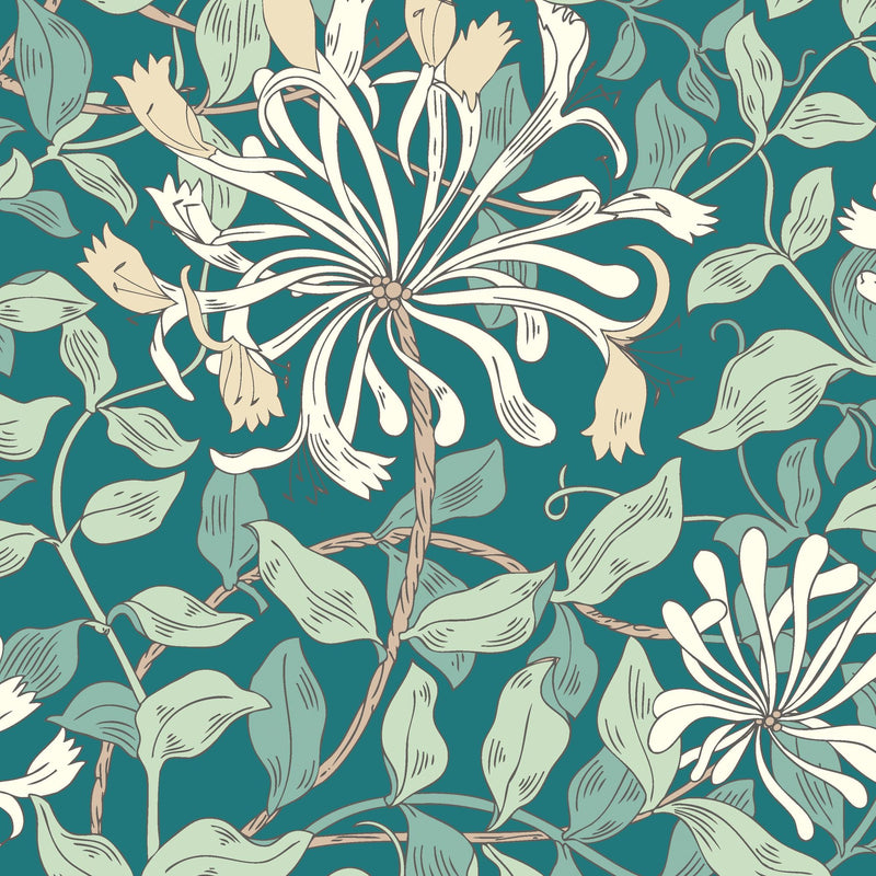 HWA1082W Honeysuckle Leaf Trail Dark Jade Wallpaper by Hoopla Walls