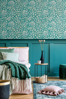 HWA1082W Honeysuckle Leaf Trail Dark Jade Wallpaper by Hoopla Walls