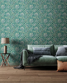 HWA1082W Honeysuckle Leaf Trail Dark Jade Wallpaper by Hoopla Walls