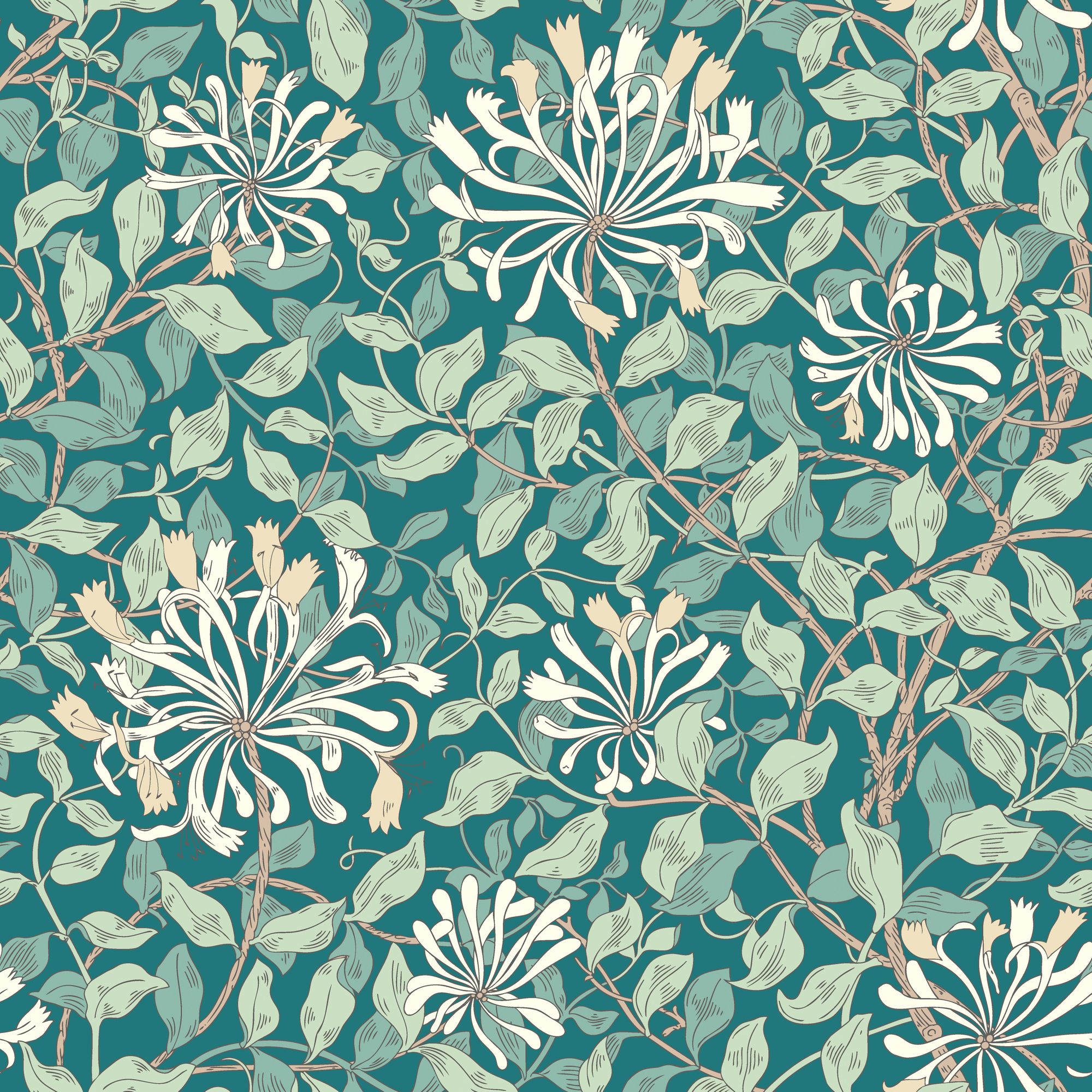 HWA1082W Honeysuckle Leaf Trail Dark Jade Wallpaper by Hoopla Walls
