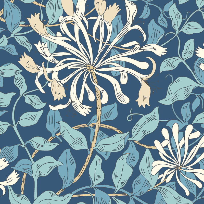 HWA1083W Honeysuckle Leaf Trail Navy Blue Wallpaper by Hoopla Walls