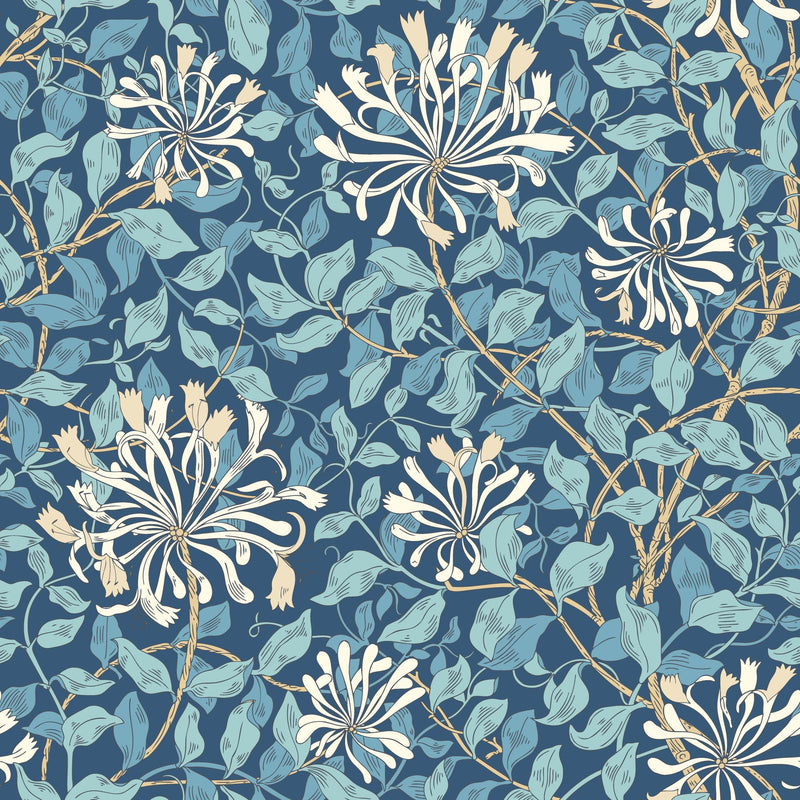 HWA1083W Honeysuckle Leaf Trail Navy Blue Wallpaper by Hoopla Walls