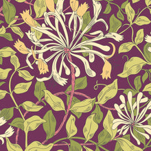 HWA1084W Honeysuckle Leaf Trail Aubergine Wallpaper by Hoopla Walls