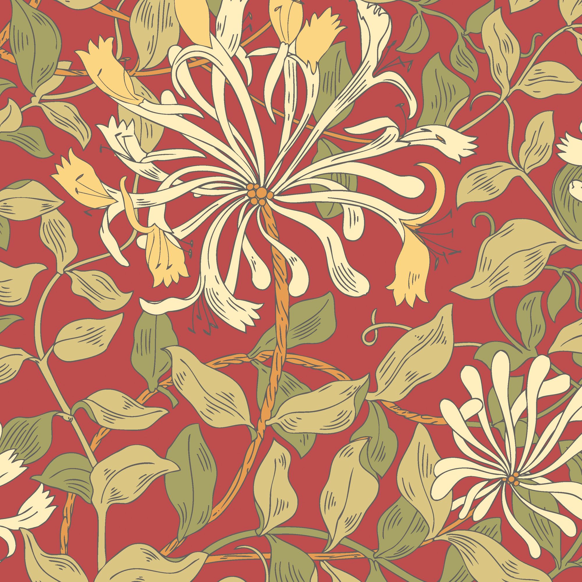 HWA1085W Honeysuckle Leaf Trail Terracotta Wallpaper by Hoopla Walls