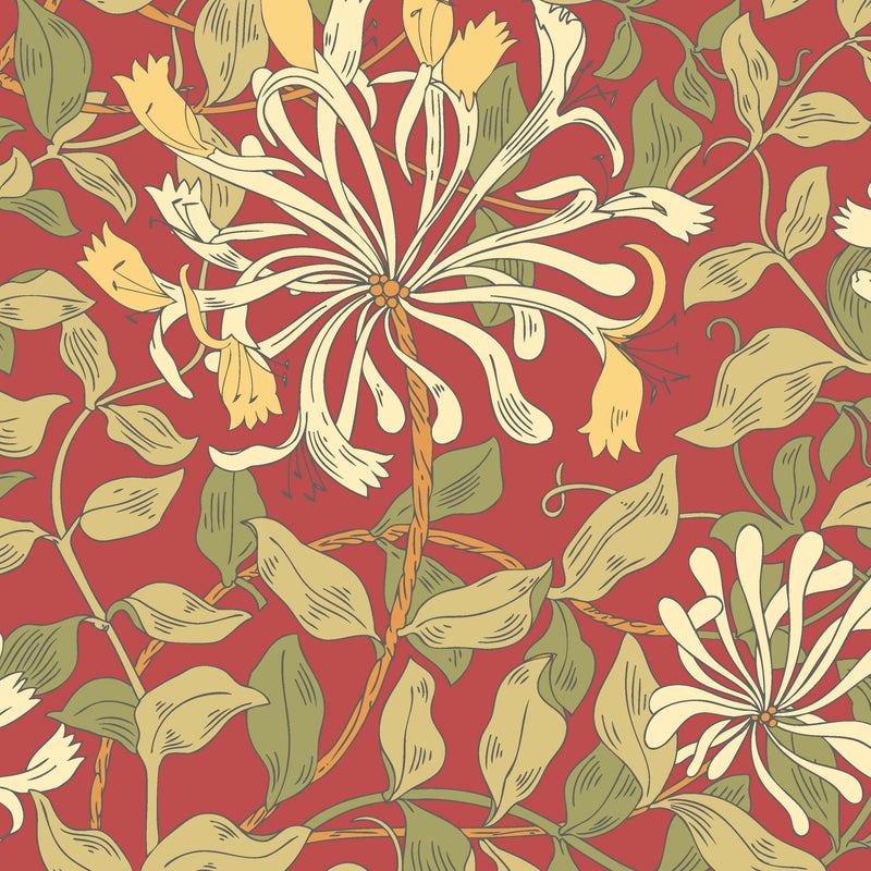 HWA1085W Honeysuckle Leaf Trail Terracotta Wallpaper by Hoopla Walls