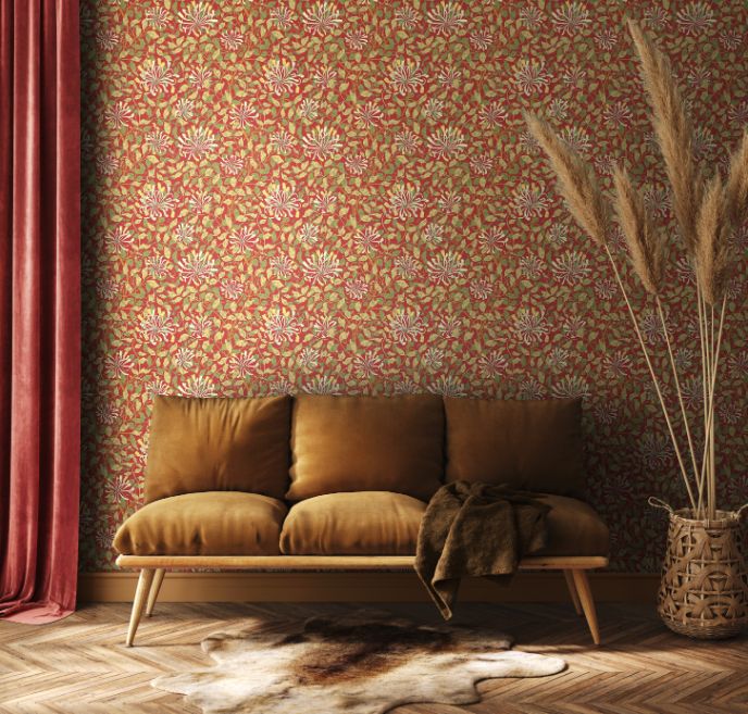 HWA1085W Honeysuckle Leaf Trail Terracotta Wallpaper by Hoopla Walls