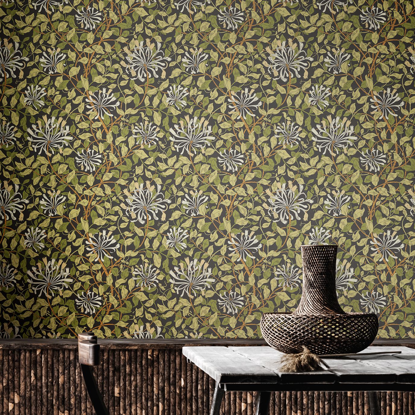 HWA1086W Honeysuckle Leaf Trail Chalkboard Wallpaper by Hoopla Walls