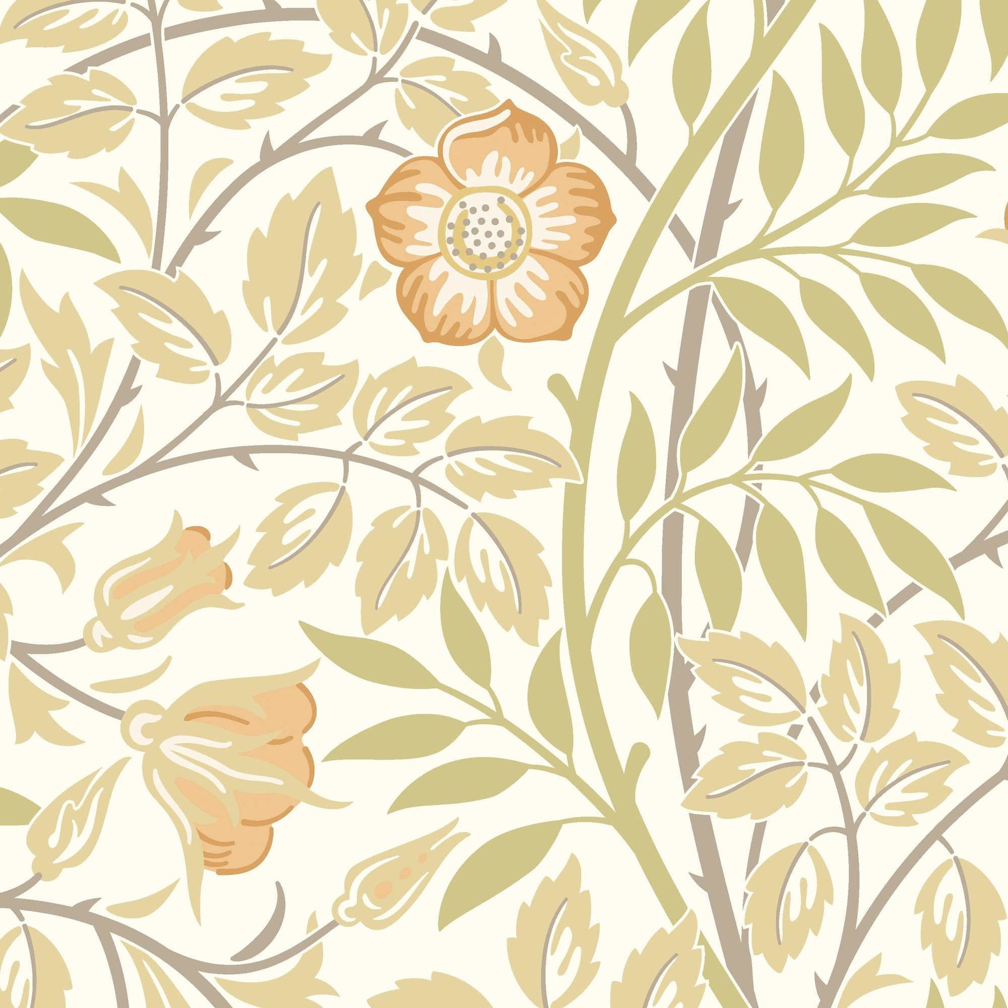 HWA1087W Rosehip Trail Soft Amber Wallpaper by Hoopla Walls