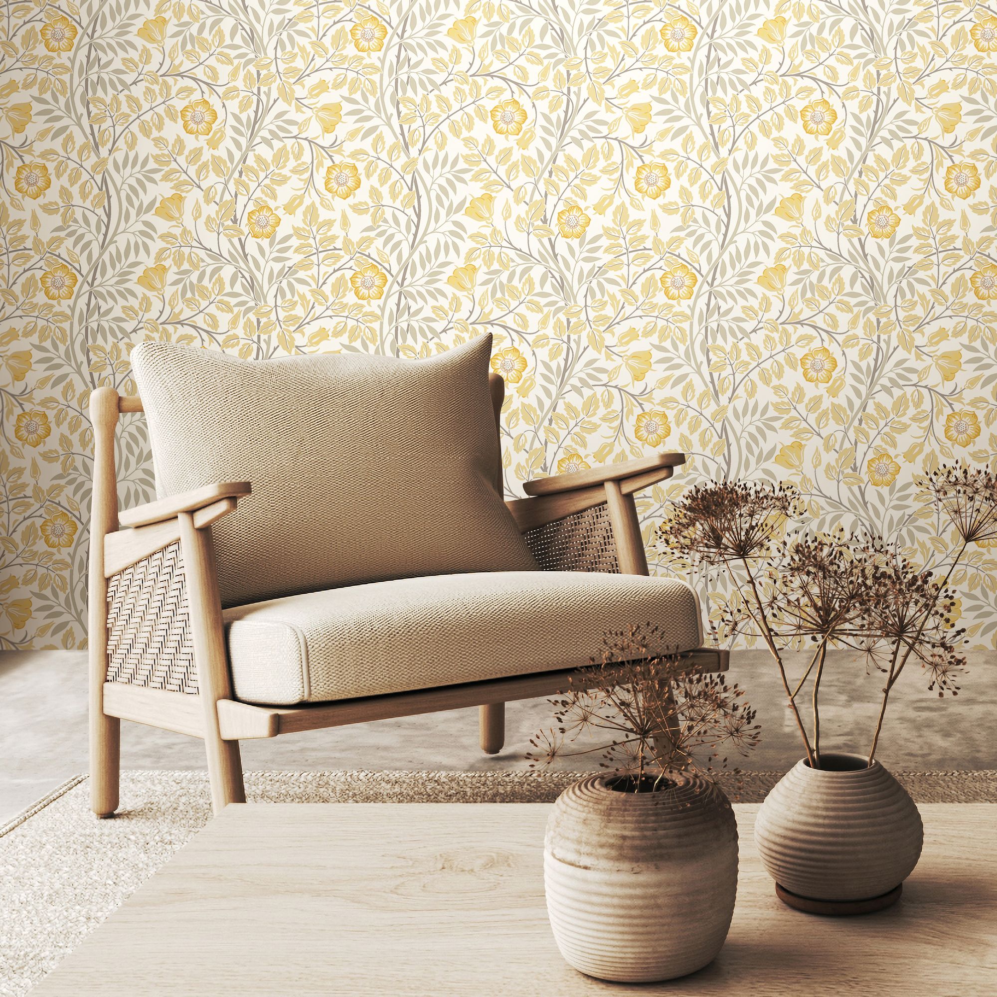 HWA1088W Rosehip Trail Warm Natural Wallpaper by Hoopla Walls
