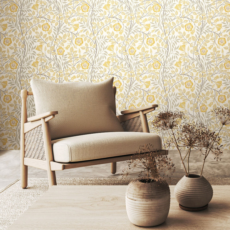 HWA1088W Rosehip Trail Warm Natural Wallpaper by Hoopla Walls