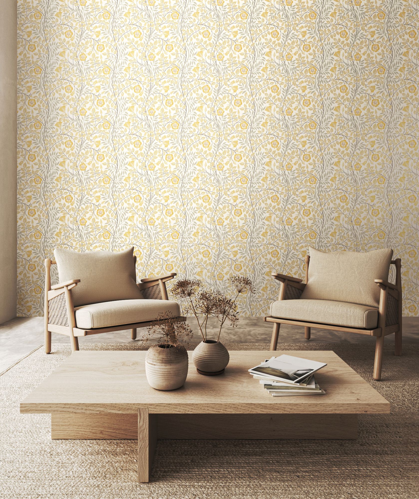 HWA1088W Rosehip Trail Warm Natural Wallpaper by Hoopla Walls