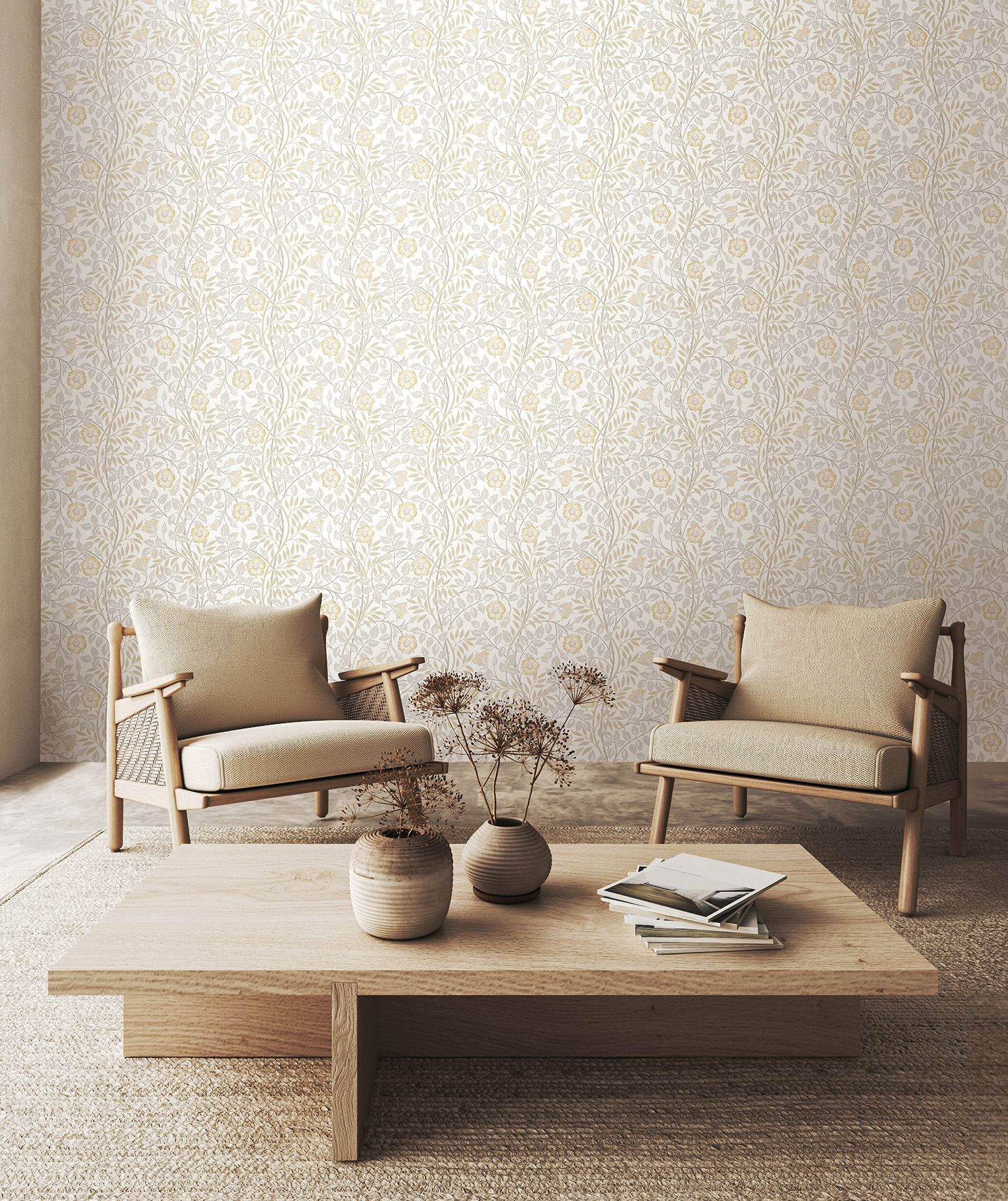 HWA1089W Rosehip Trail Natural Stone Wallpaper by Hoopla Walls