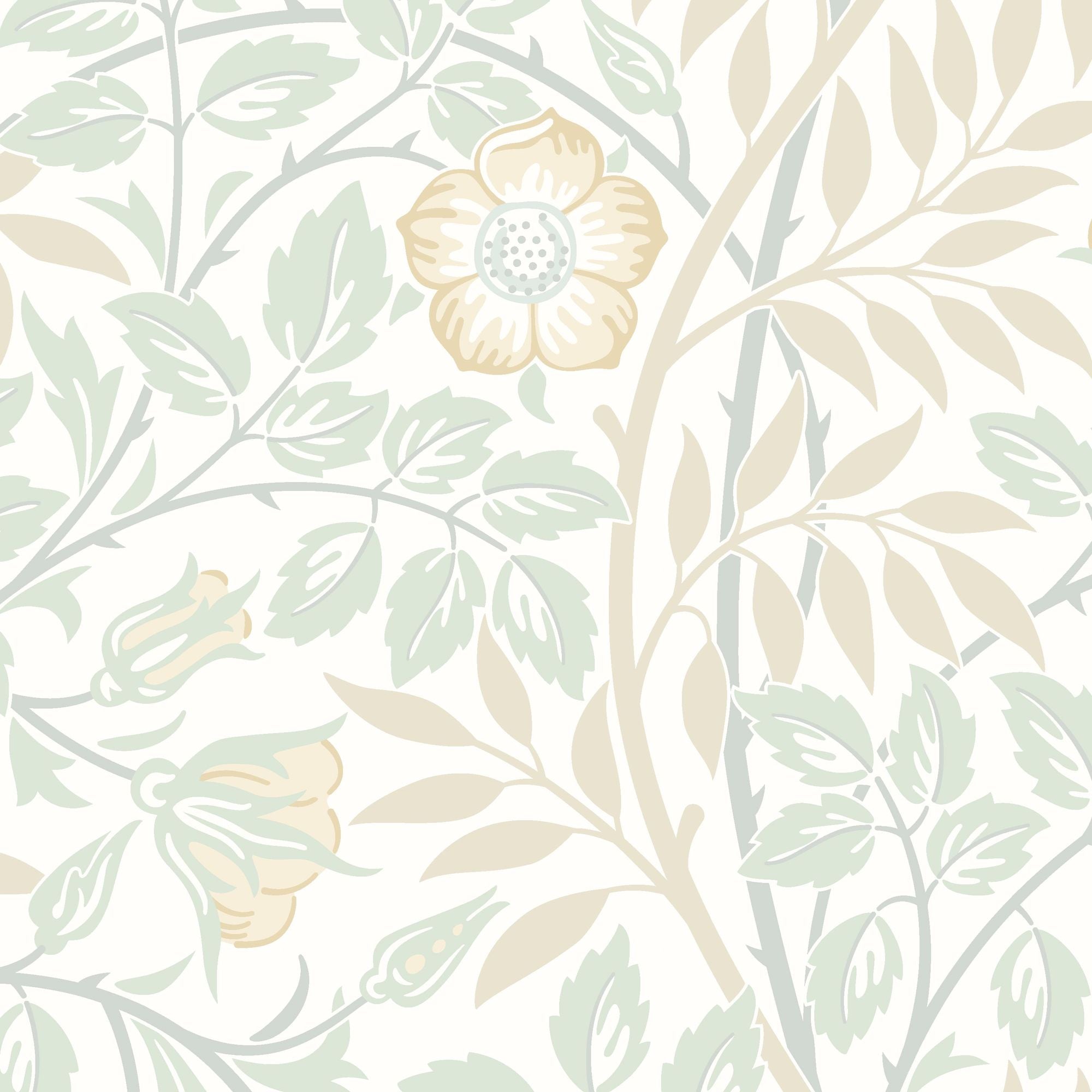 HWA1090W Rosehip Trail Soft Mint Wallpaper by Hoopla Walls