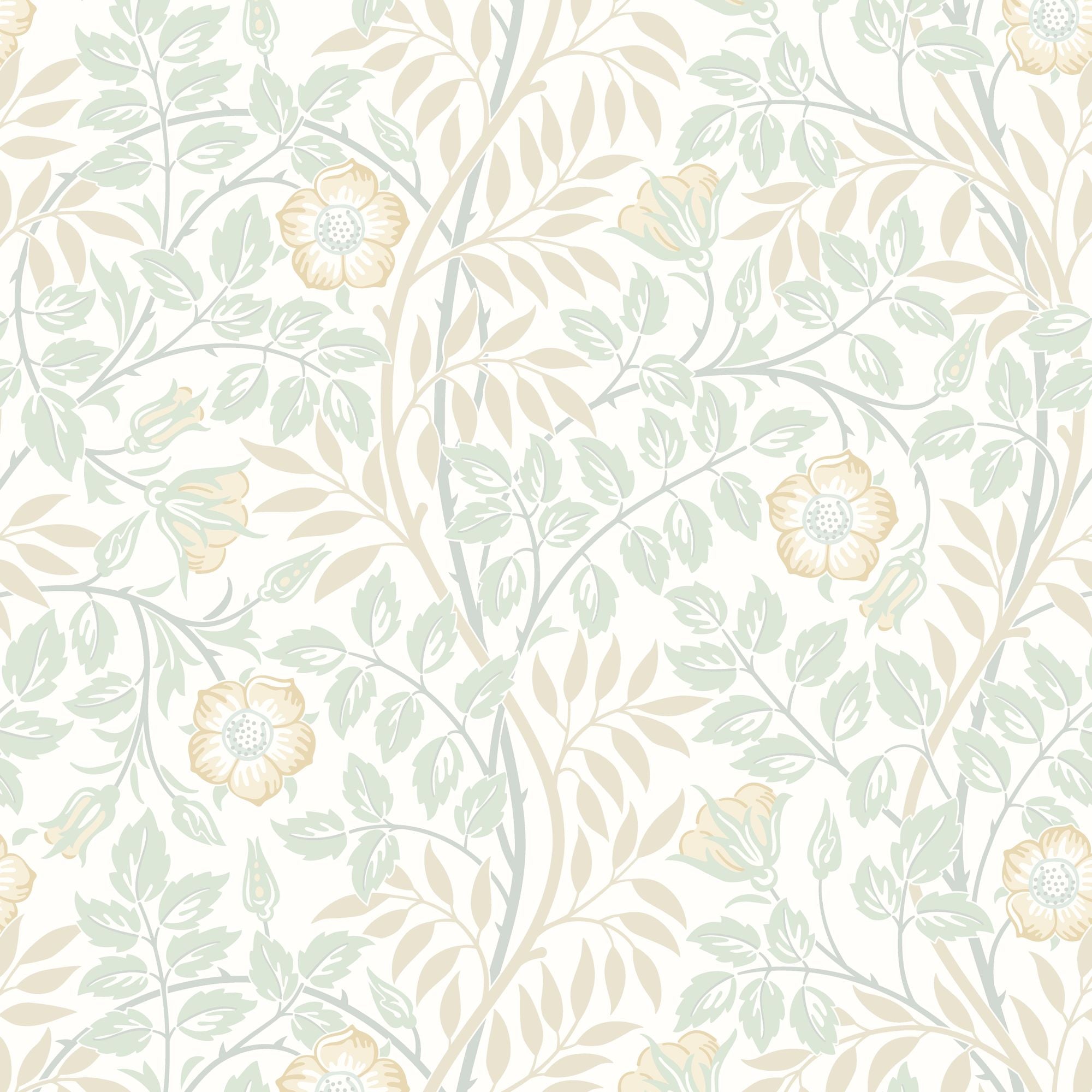 HWA1090W Rosehip Trail Soft Mint Wallpaper by Hoopla Walls