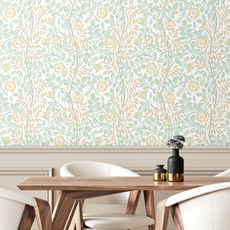 HWA1090W Rosehip Trail Soft Mint Wallpaper by Hoopla Walls