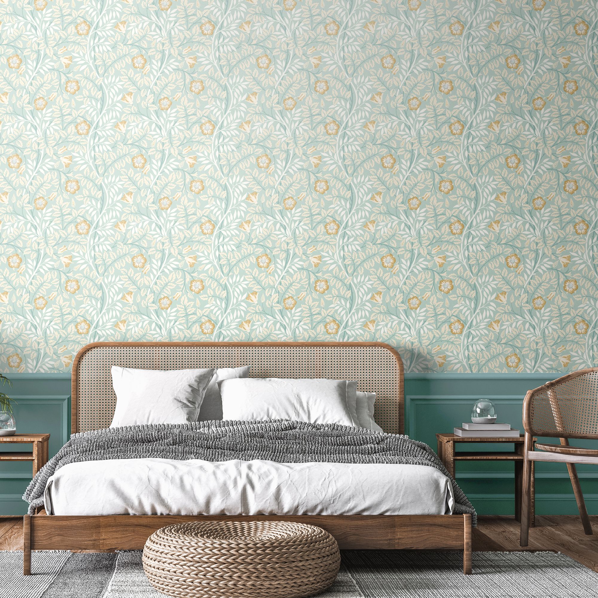 HWA1091W Rosehip Trail Seafoam Wallpaper by Hoopla Walls