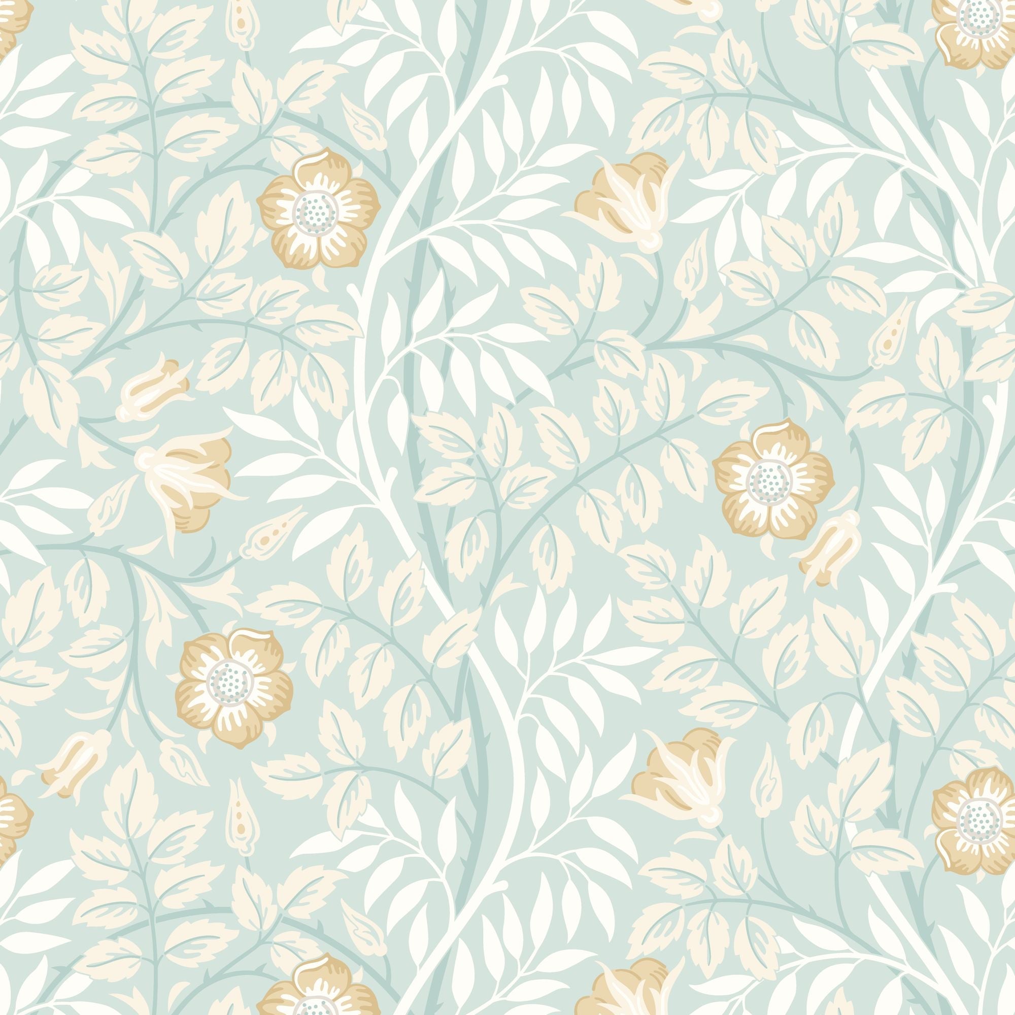 HWA1091W Rosehip Trail Seafoam Wallpaper by Hoopla Walls