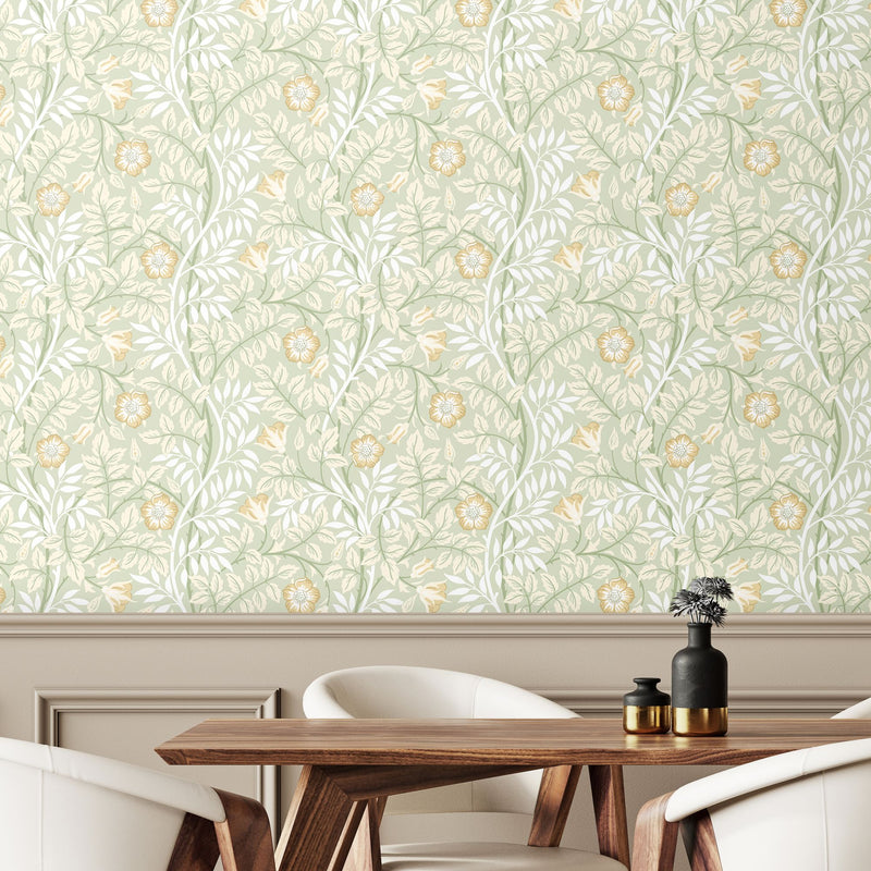 HWA1092W Rosehip Trail Sage Green Wallpaper by Hoopla Walls