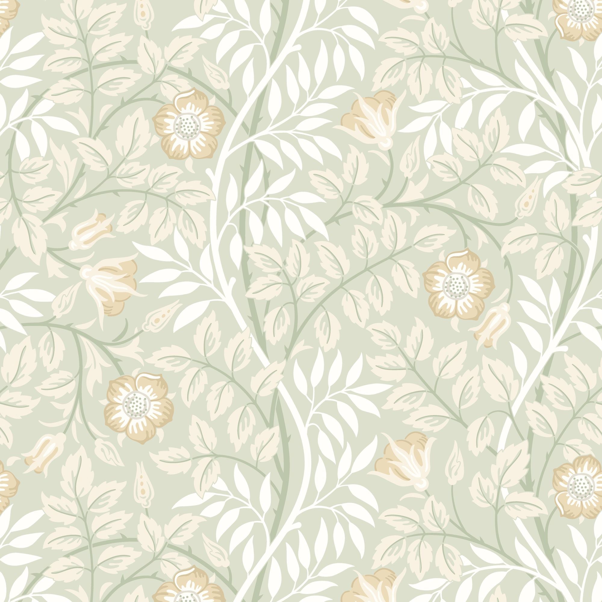 HWA1092W Rosehip Trail Sage Green Wallpaper by Hoopla Walls