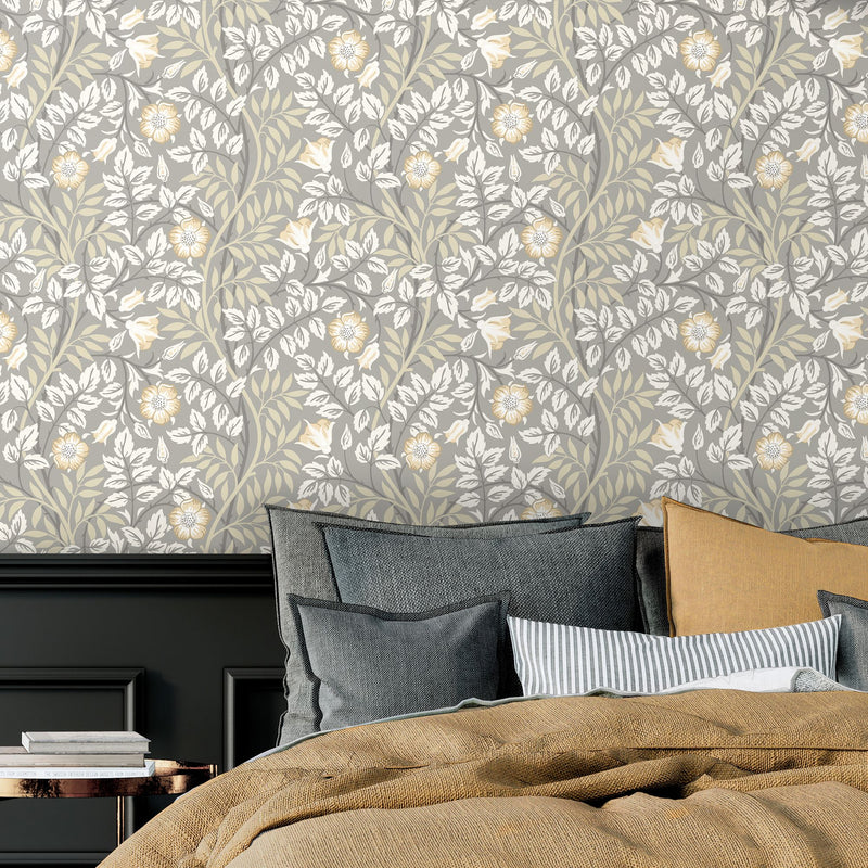 HWA1093W Rosehip Trail Grey Stone Wallpaper by Hoopla Walls