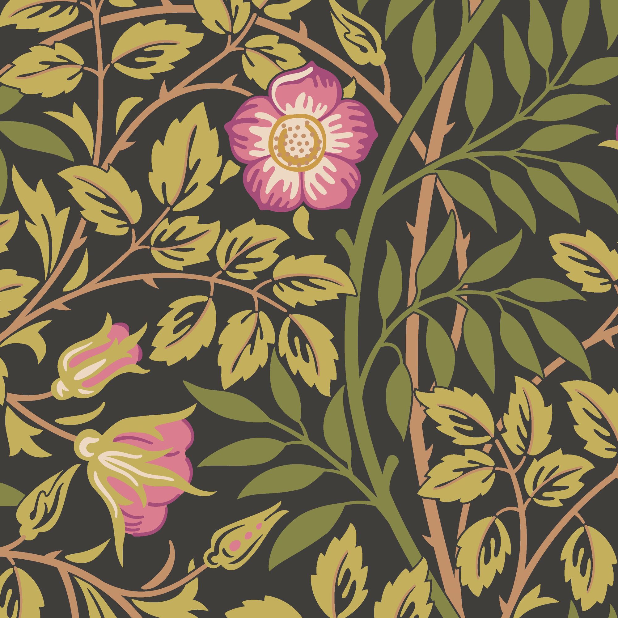 HWA1095W Rosehip Trail Aubergine Wallpaper by Hoopla Walls