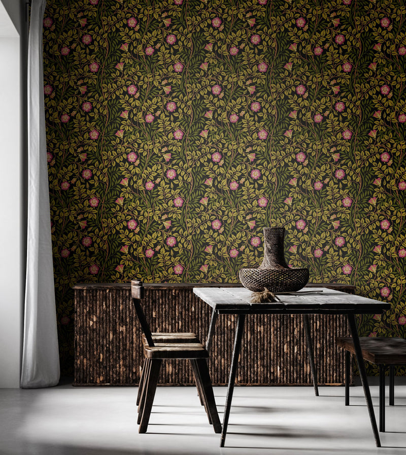 HWA1095W Rosehip Trail Aubergine Wallpaper by Hoopla Walls