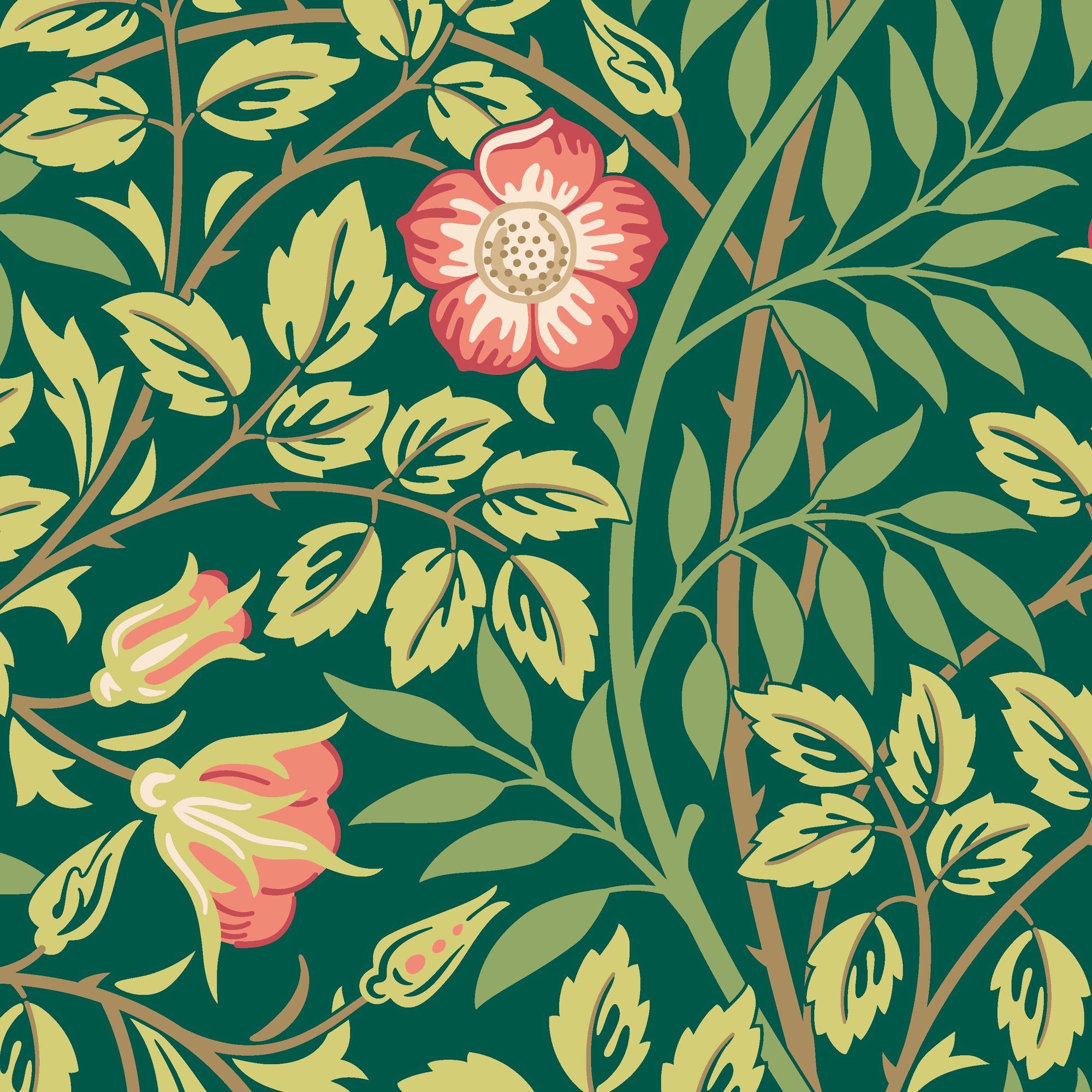 HWA1096W Rosehip Trail Forest Green Wallpaper by Hoopla Walls