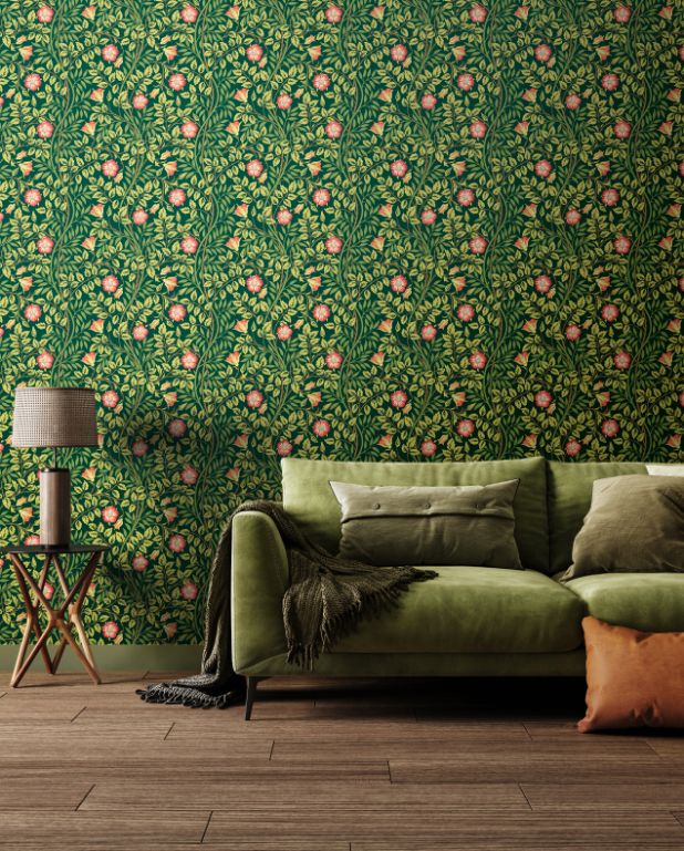 HWA1096W Rosehip Trail Forest Green Wallpaper by Hoopla Walls
