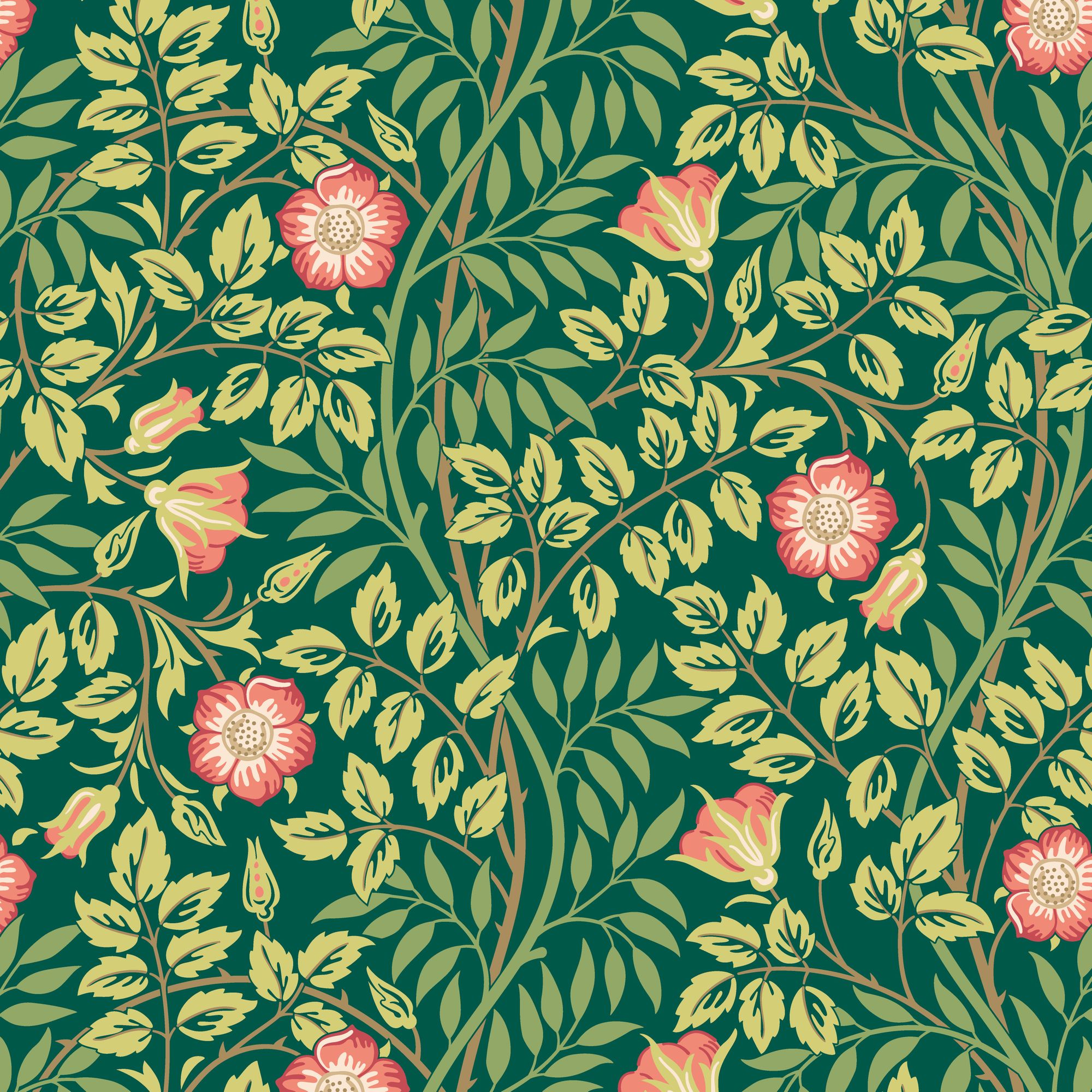 HWA1096W Rosehip Trail Forest Green Wallpaper by Hoopla Walls