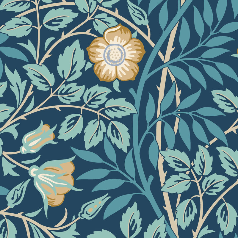 HWA1097W Rosehip Trail Navy Blue Wallpaper by Hoopla Walls