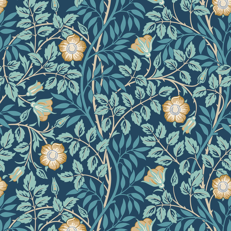 HWA1097W Rosehip Trail Navy Blue Wallpaper by Hoopla Walls