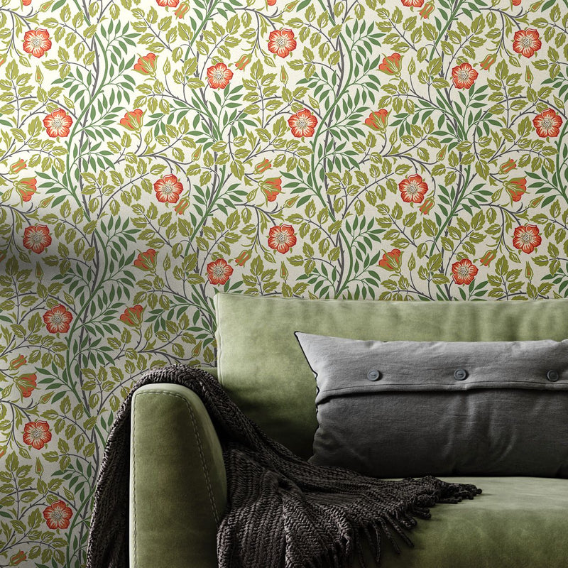 HWA1098W Rosehip Trail Coral Pink Wallpaper by Hoopla Walls
