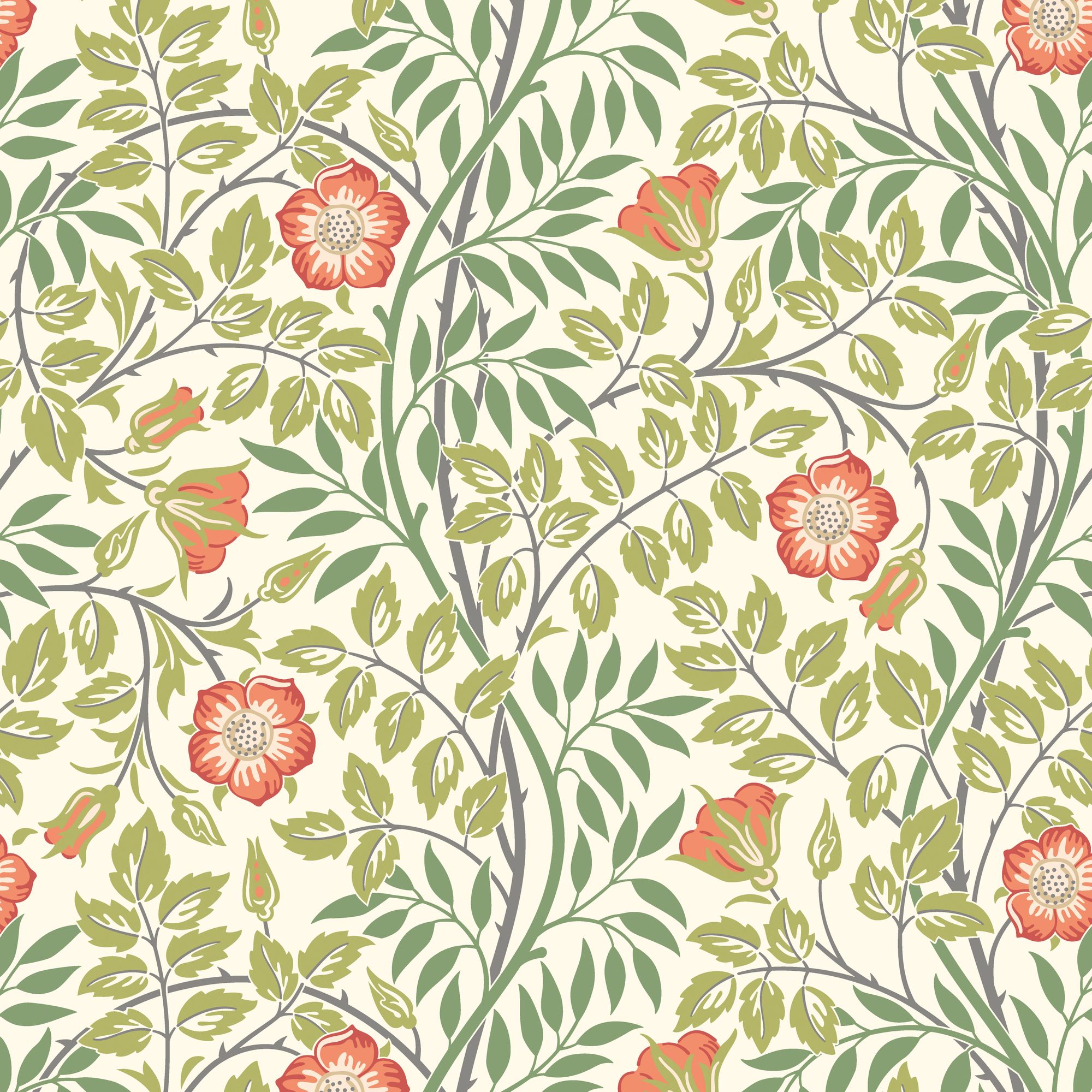 HWA1098W Rosehip Trail Coral Pink Wallpaper by Hoopla Walls
