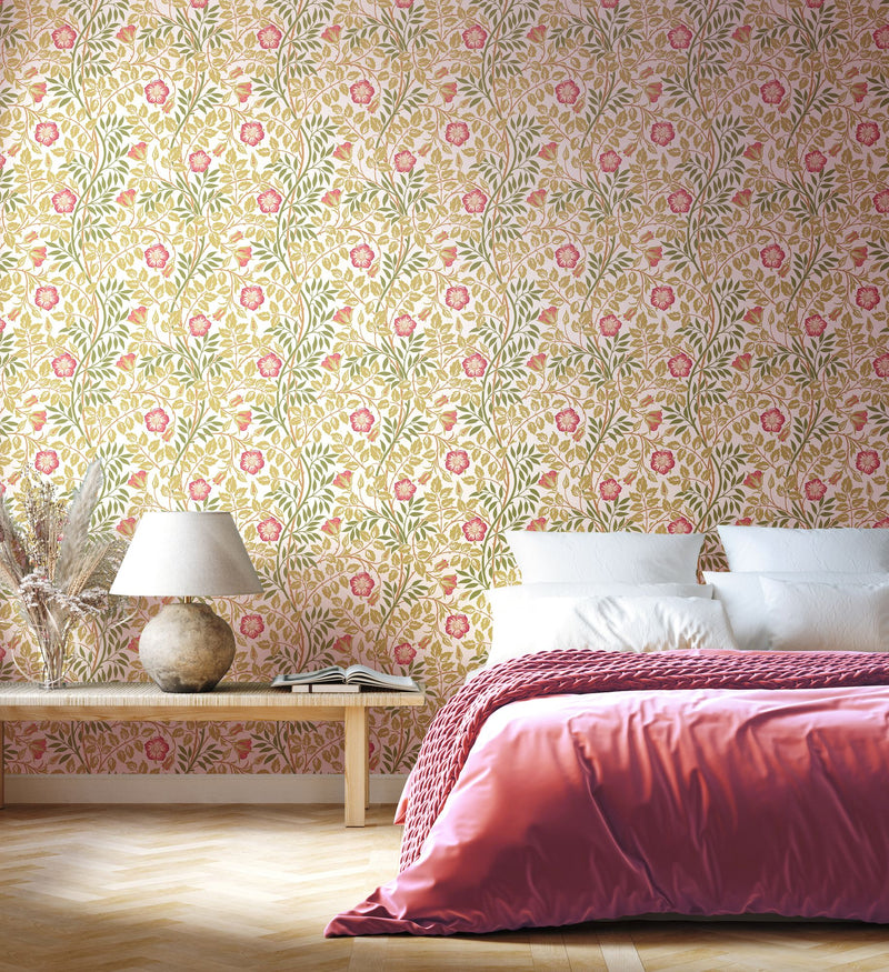 HWA1099W Rosehip Trail Rose Pink Wallpaper by Hoopla Walls